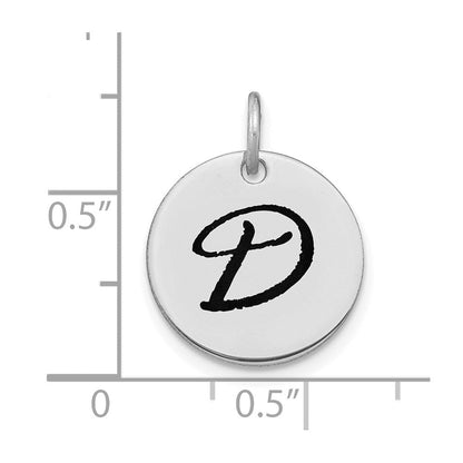 14K Weißgold Poliert Schwarz Emaille Buchstabe D Initial Scheiben-Charm