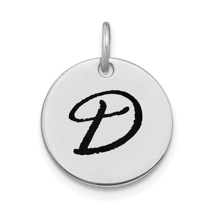 14K Weißgold Poliert Schwarz Emaille Buchstabe D Initial Scheiben-Charm