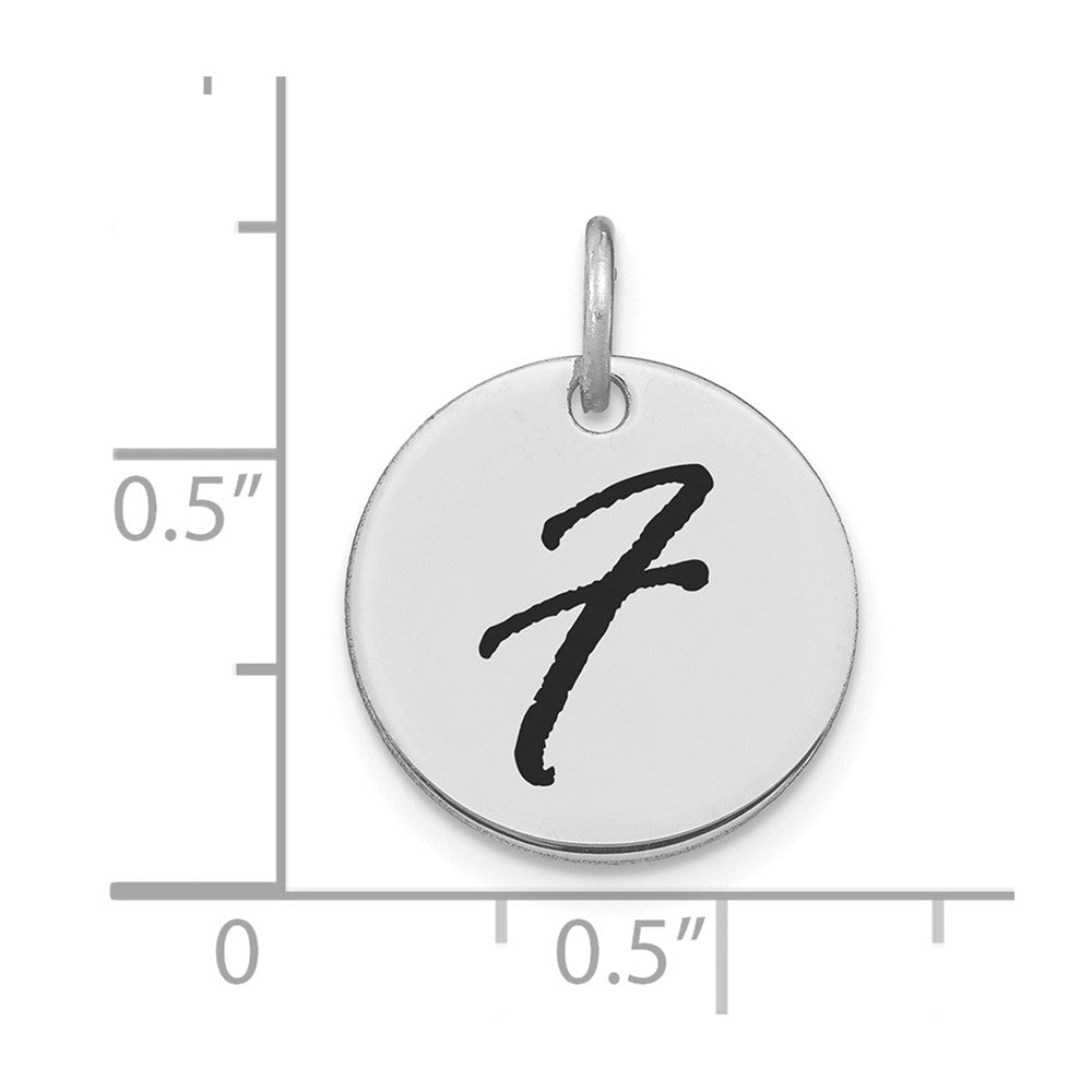 14K Weißgold Charm mit Scheibenanhänger, poliert, schwarz emailliert, Buchstabe F