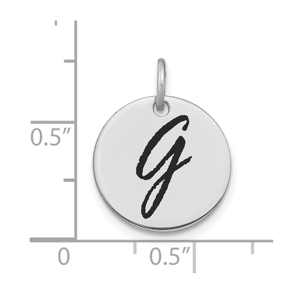 14K Weißgold Polierter Buchstabe G Initial-Scheiben-Charm mit schwarzer Emaille