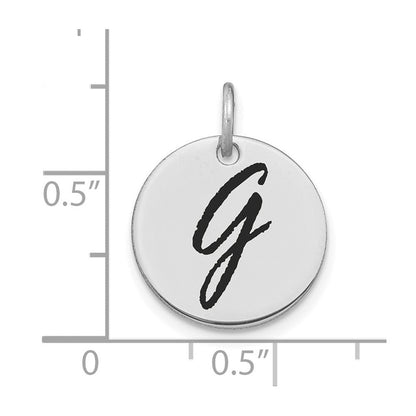 14K Weißgold Polierter Buchstabe G Initial-Scheiben-Charm mit schwarzer Emaille