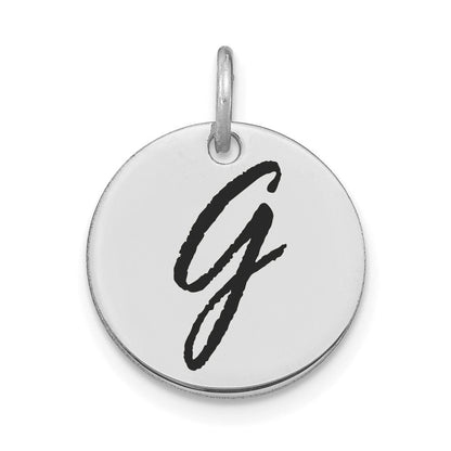 14K Weißgold Polierter Buchstabe G Initial-Scheiben-Charm mit schwarzer Emaille