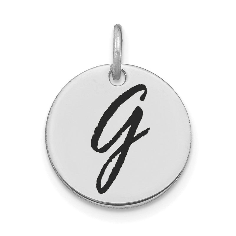 14K Weißgold Polierter Buchstabe G Initial-Scheiben-Charm mit schwarzer Emaille