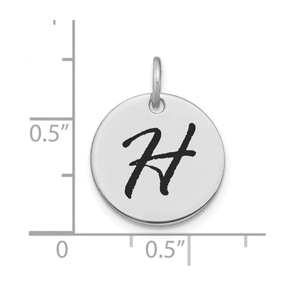 14K Weißgold polierter Buchstaben-Anhänger "H" mit schwarzer Emaille, Scheibenform