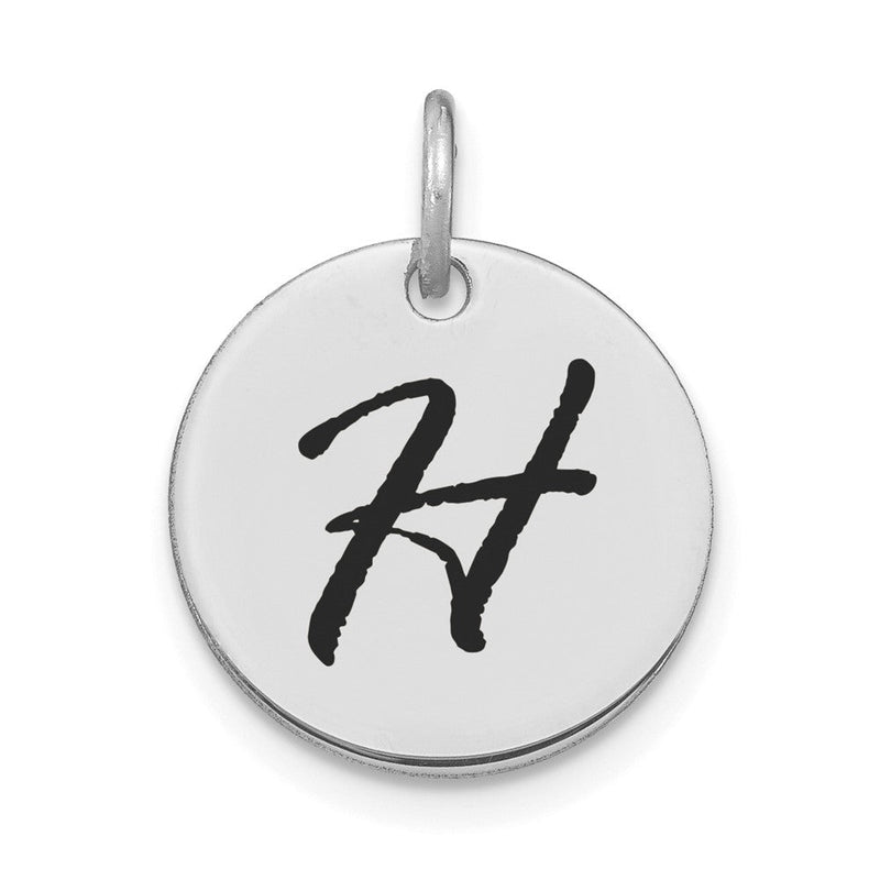 14K Weißgold polierter Buchstaben-Anhänger "H" mit schwarzer Emaille, Scheibenform