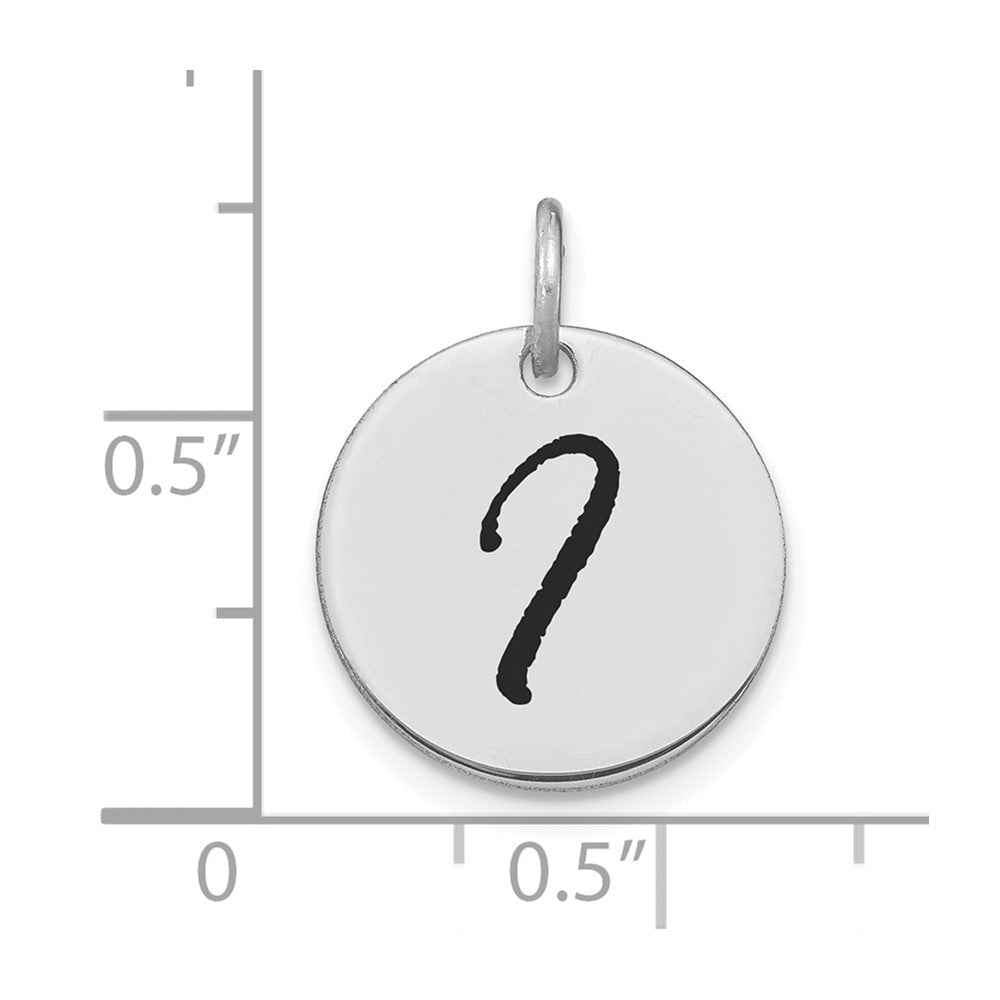 14K Weißgold polierter Buchstaben-Charm „I“ Initial-Scheibe mit schwarzem Emaille