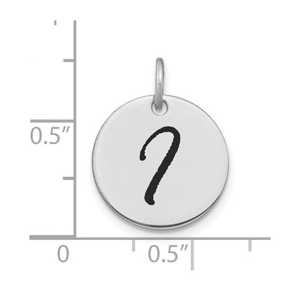 14K Weißgold polierter Buchstaben-Charm „I“ Initial-Scheibe mit schwarzem Emaille