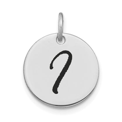 14K Weißgold polierter Buchstaben-Charm „I“ Initial-Scheibe mit schwarzem Emaille
