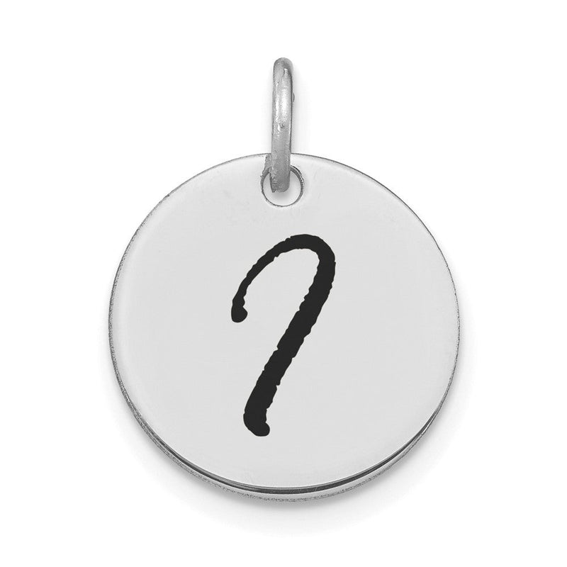 14K Weißgold polierter Buchstaben-Charm „I“ Initial-Scheibe mit schwarzem Emaille