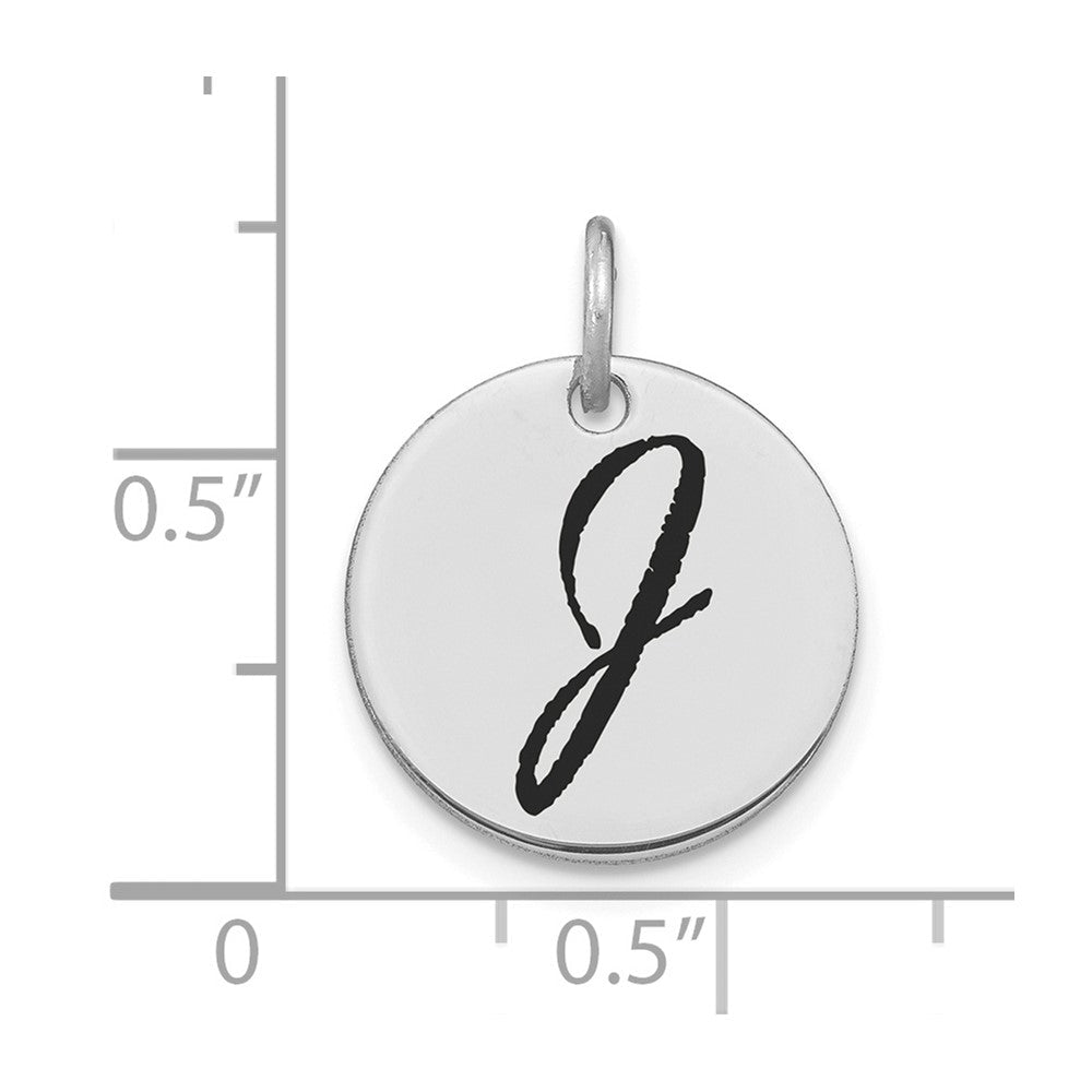 14K Weißgold Polierter Charm mit schwarzem Emaille-Buchstaben "J" Initial-Scheibe
