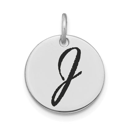 14K Weißgold Polierter Charm mit schwarzem Emaille-Buchstaben "J" Initial-Scheibe