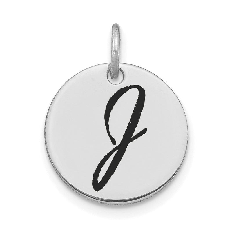 14K Weißgold Polierter Charm mit schwarzem Emaille-Buchstaben "J" Initial-Scheibe