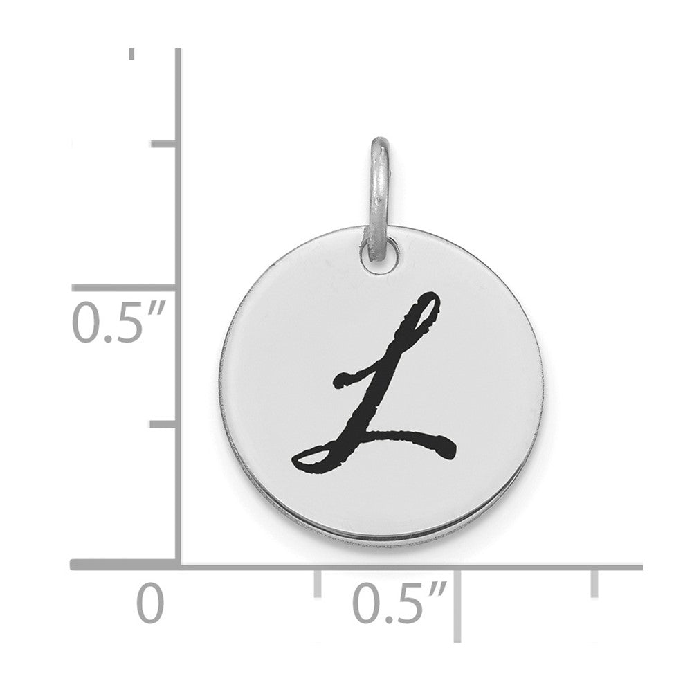 14k Weißgold polierter Charm mit schwarzem Emaille-Buchstabenanhänger "L" als Scheibe