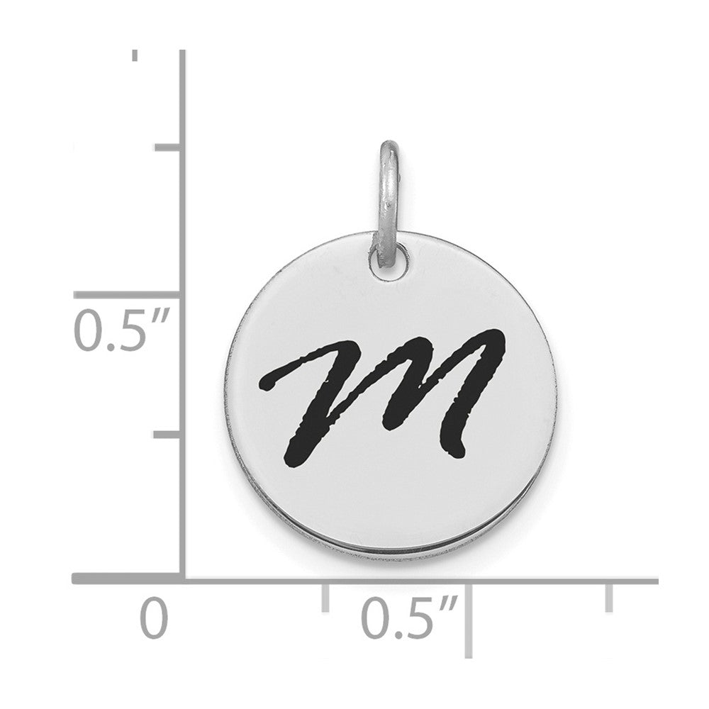 14K Weißgold Poliert Schwarz Emaille Buchstabe M Initial Scheibe Charm