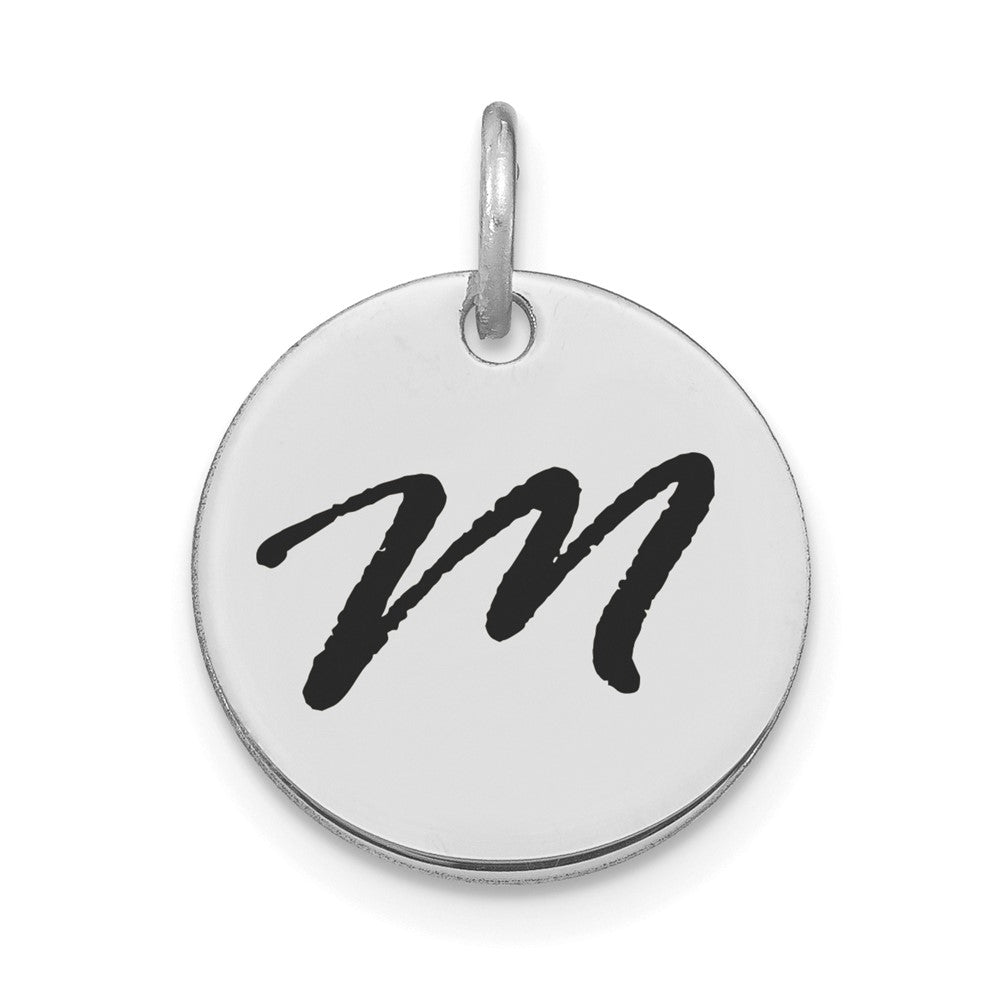 14K Weißgold Poliert Schwarz Emaille Buchstabe M Initial Scheibe Charm