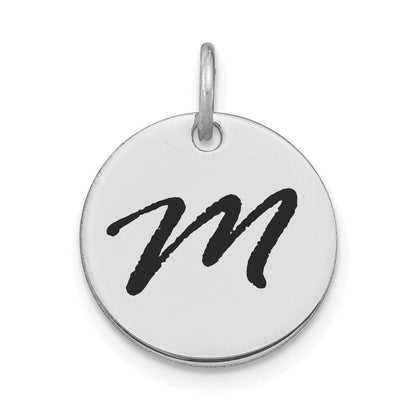 14K Weißgold Poliert Schwarz Emaille Buchstabe M Initial Scheibe Charm