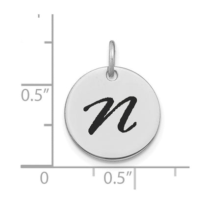 14K Weißgold Charm mit Scheibenanhänger, poliert, schwarz emailliert, Buchstabe N