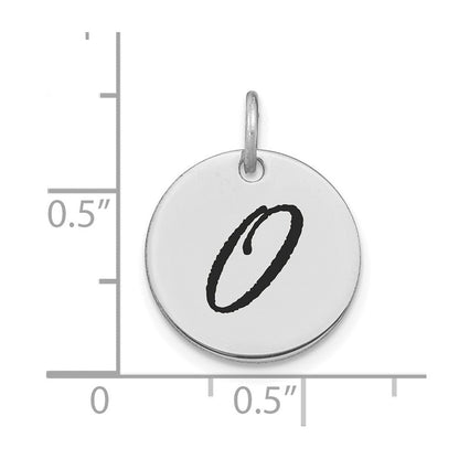 14K Weißgold Polierter Buchstabe O Initial-Scheiben-Charm mit schwarzem Emaille