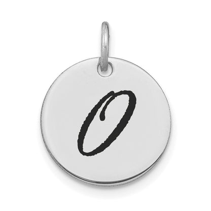 14K Weißgold Polierter Buchstabe O Initial-Scheiben-Charm mit schwarzem Emaille