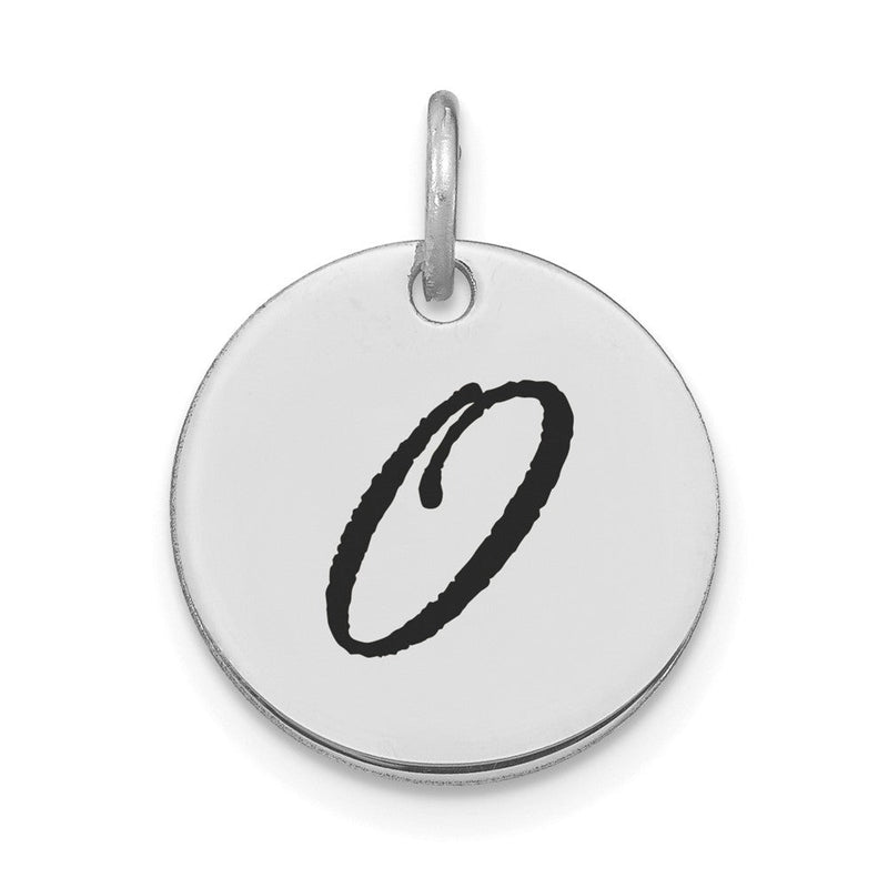 14K Weißgold Polierter Buchstabe O Initial-Scheiben-Charm mit schwarzem Emaille