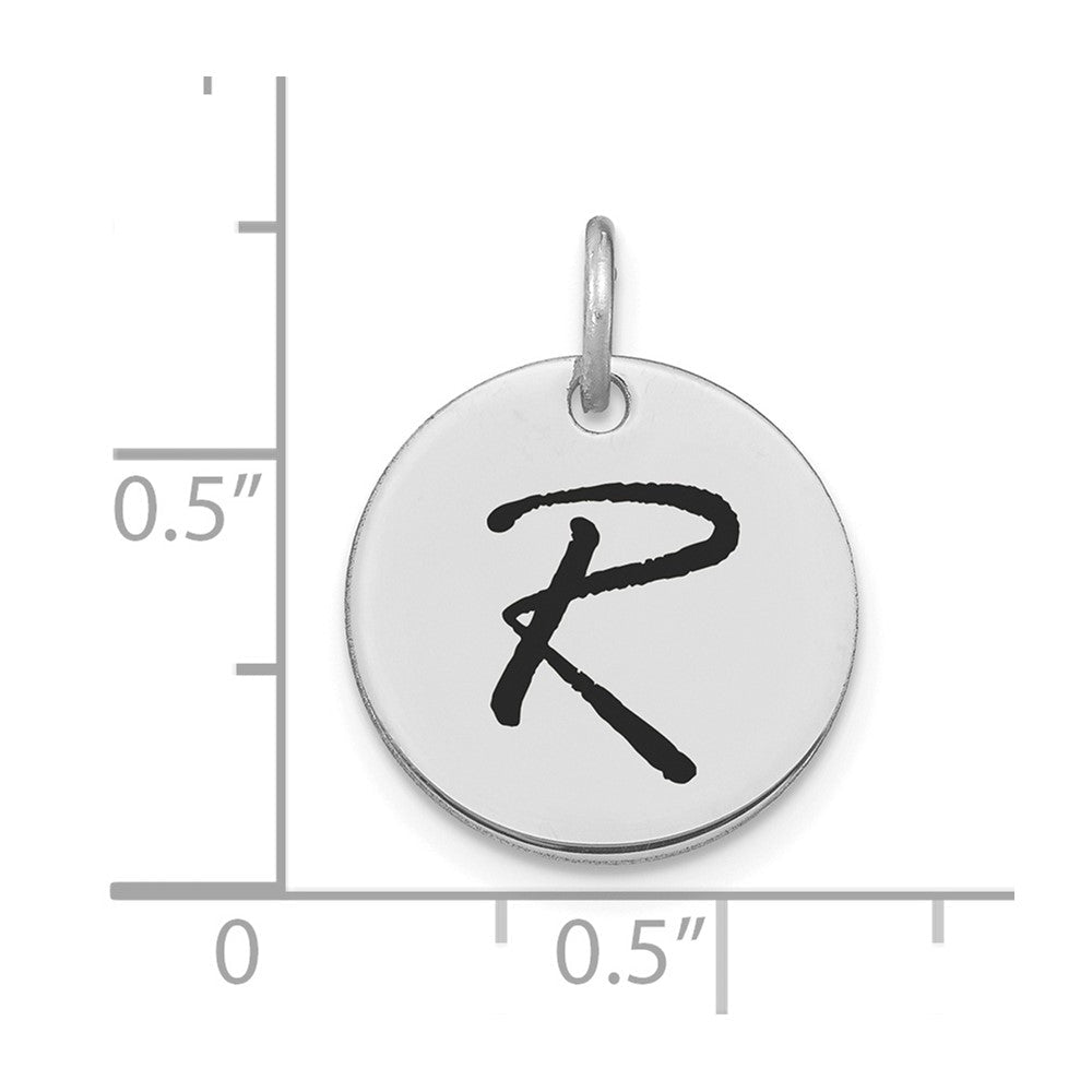 14K Weißgold Charm mit poliertem schwarzem Emaille-Buchstaben "R" Initial-Scheibe