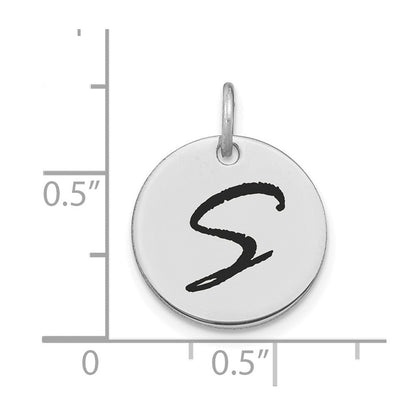 14K Weißgold Poliert Schwarz Emaille Buchstabe S Initial Scheibe Charm