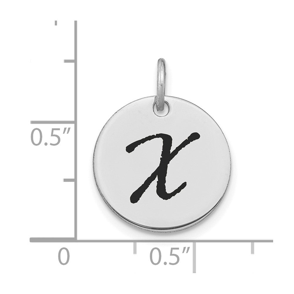 14K Weißgold Poliert Schwarz Emaille Buchstabe X Initial Scheiben-Charm