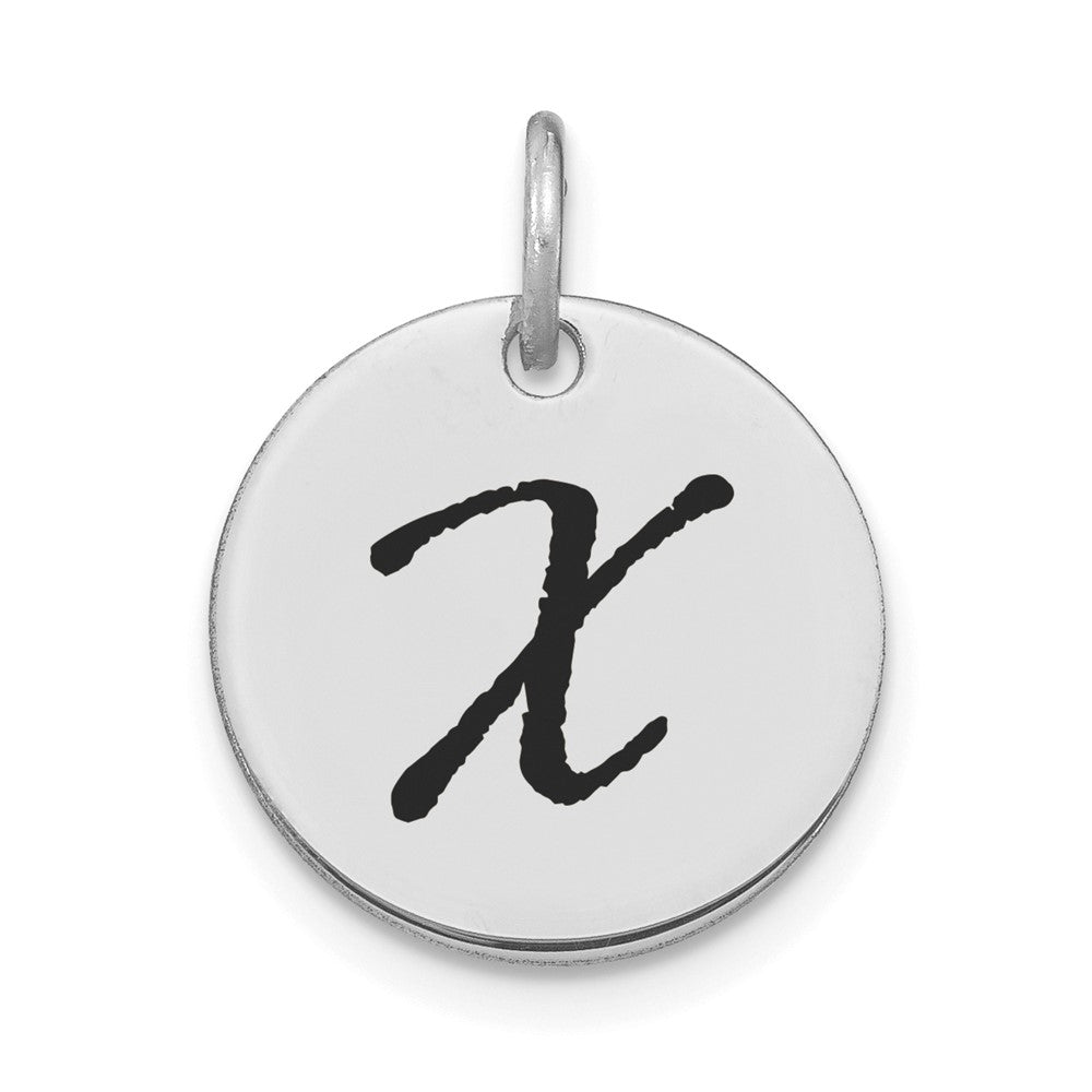 14K Weißgold Poliert Schwarz Emaille Buchstabe X Initial Scheiben-Charm
