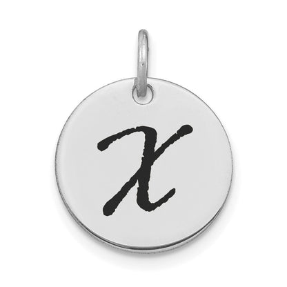 14K Weißgold Poliert Schwarz Emaille Buchstabe X Initial Scheiben-Charm