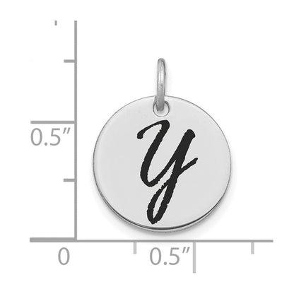 14K Weißgold Polierter Buchstabe-Y-Initial-Scheiben-Charm mit Schwarzer Emaille