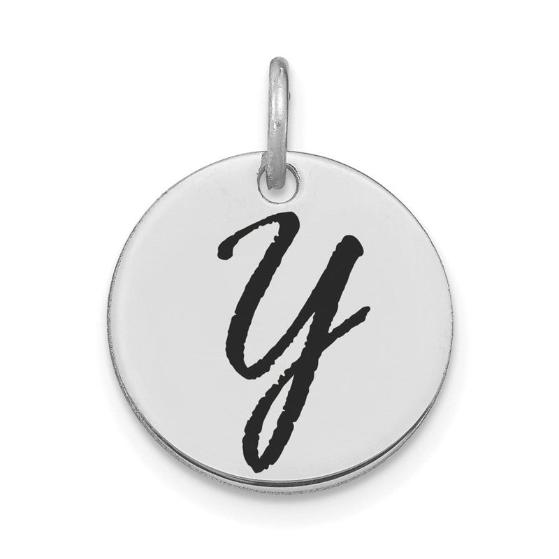14K Weißgold Polierter Buchstabe-Y-Initial-Scheiben-Charm mit Schwarzer Emaille