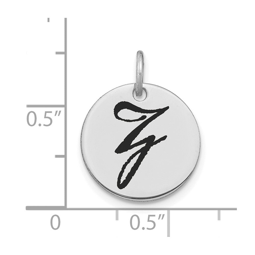 14k Weißgold Poliertes Charm mit Buchstabe Z Initiale Scheibe und schwarzer Emaille
