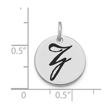 14k Weißgold Poliertes Charm mit Buchstabe Z Initiale Scheibe und schwarzer Emaille