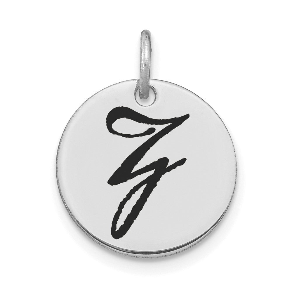 14k Weißgold Poliertes Charm mit Buchstabe Z Initiale Scheibe und schwarzer Emaille