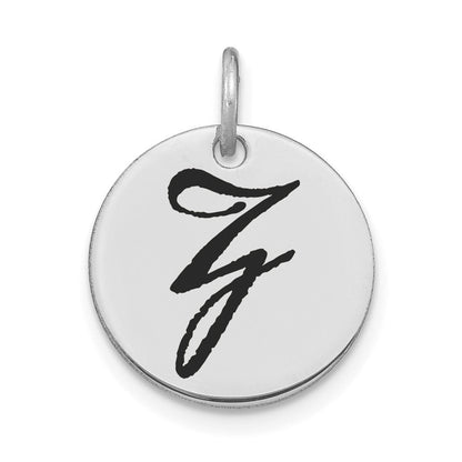 14k Weißgold Poliertes Charm mit Buchstabe Z Initiale Scheibe und schwarzer Emaille