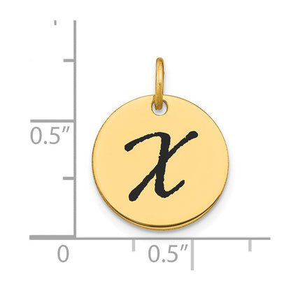 14K Gelbgold Charm mit poliertem Initialbuchstaben „X" auf schwarzer Emaille-Scheibe