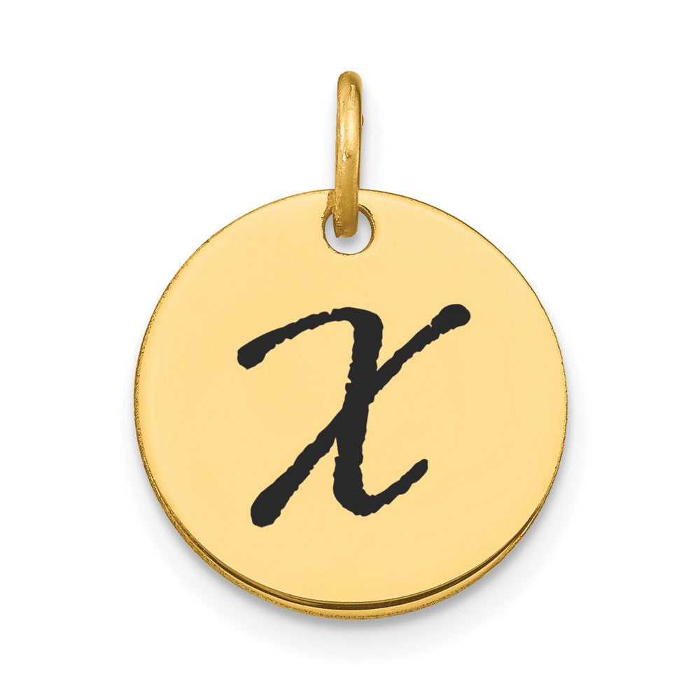 14K Gelbgold Charm mit poliertem Initialbuchstaben „X" auf schwarzer Emaille-Scheibe