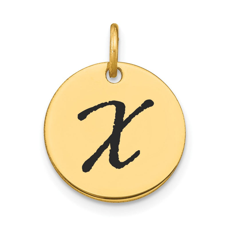 14K Gelbgold Charm mit poliertem Initialbuchstaben „X" auf schwarzer Emaille-Scheibe