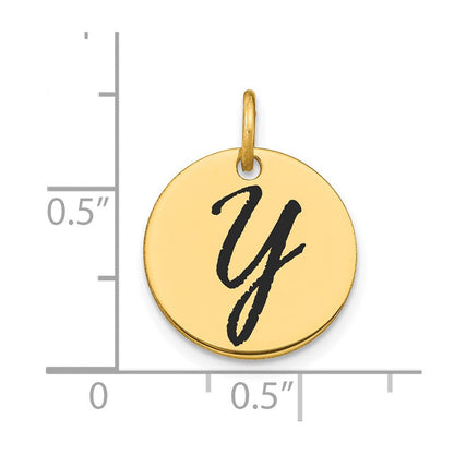 14K Gelbgold Charm mit polierter Initialenscheibe "Y" in schwarzem Emaille