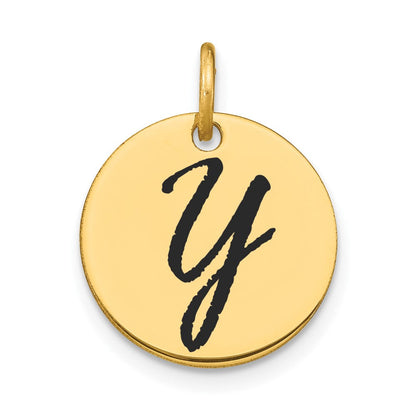 14K Gelbgold Charm mit polierter Initialenscheibe "Y" in schwarzem Emaille