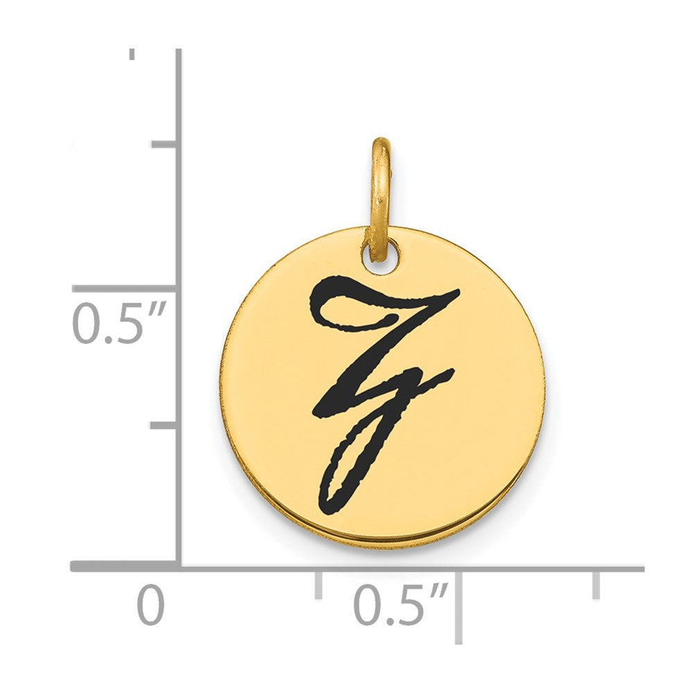 14K Gelbgold Scheiben-Charm mit poliertem schwarzem Emaille-Buchstaben Z