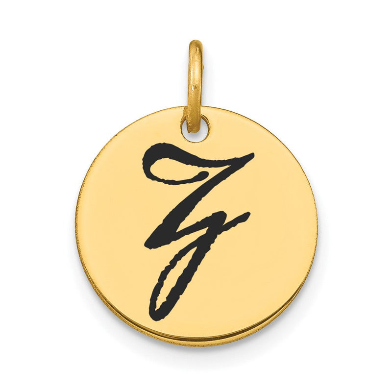 14K Gelbgold Scheiben-Charm mit poliertem schwarzem Emaille-Buchstaben Z