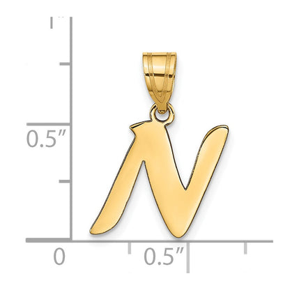 14K Gelbgold 14K Poliert Schreibschrift Buchstabe N Initiale Anhänger