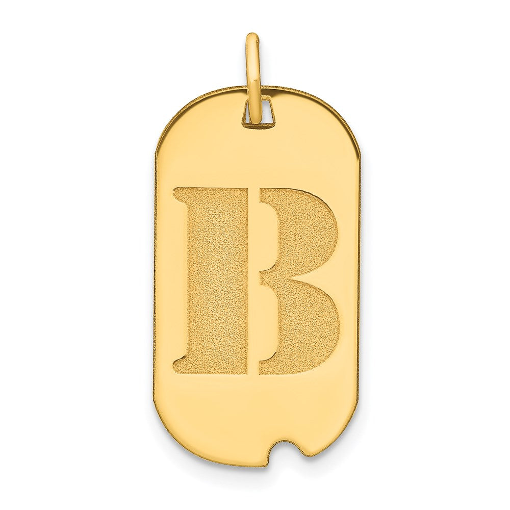 14K Gelbgold polierter Buchstabe-B-Initial-Dog-Tag-Anhänger