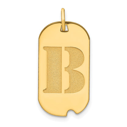 14K Gelbgold polierter Buchstabe-B-Initial-Dog-Tag-Anhänger
