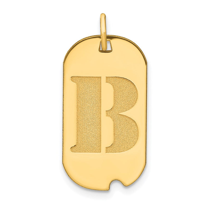 14K Gelbgold polierter Buchstabe-B-Initial-Dog-Tag-Anhänger