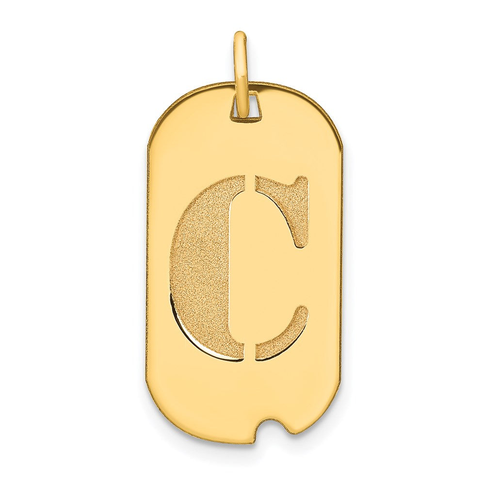 14k Gelbgold Polierter Buchstabe-C-Initial-Hundemarke-Anhänger