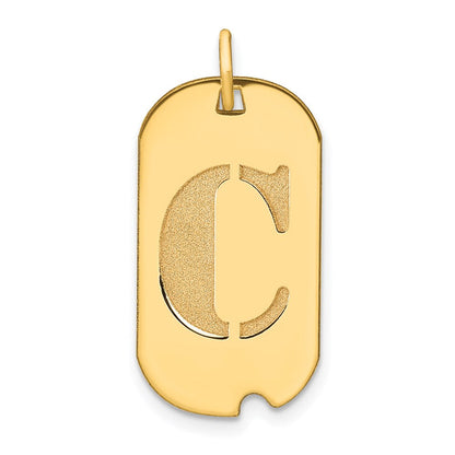 14k Gelbgold Polierter Buchstabe-C-Initial-Hundemarke-Anhänger