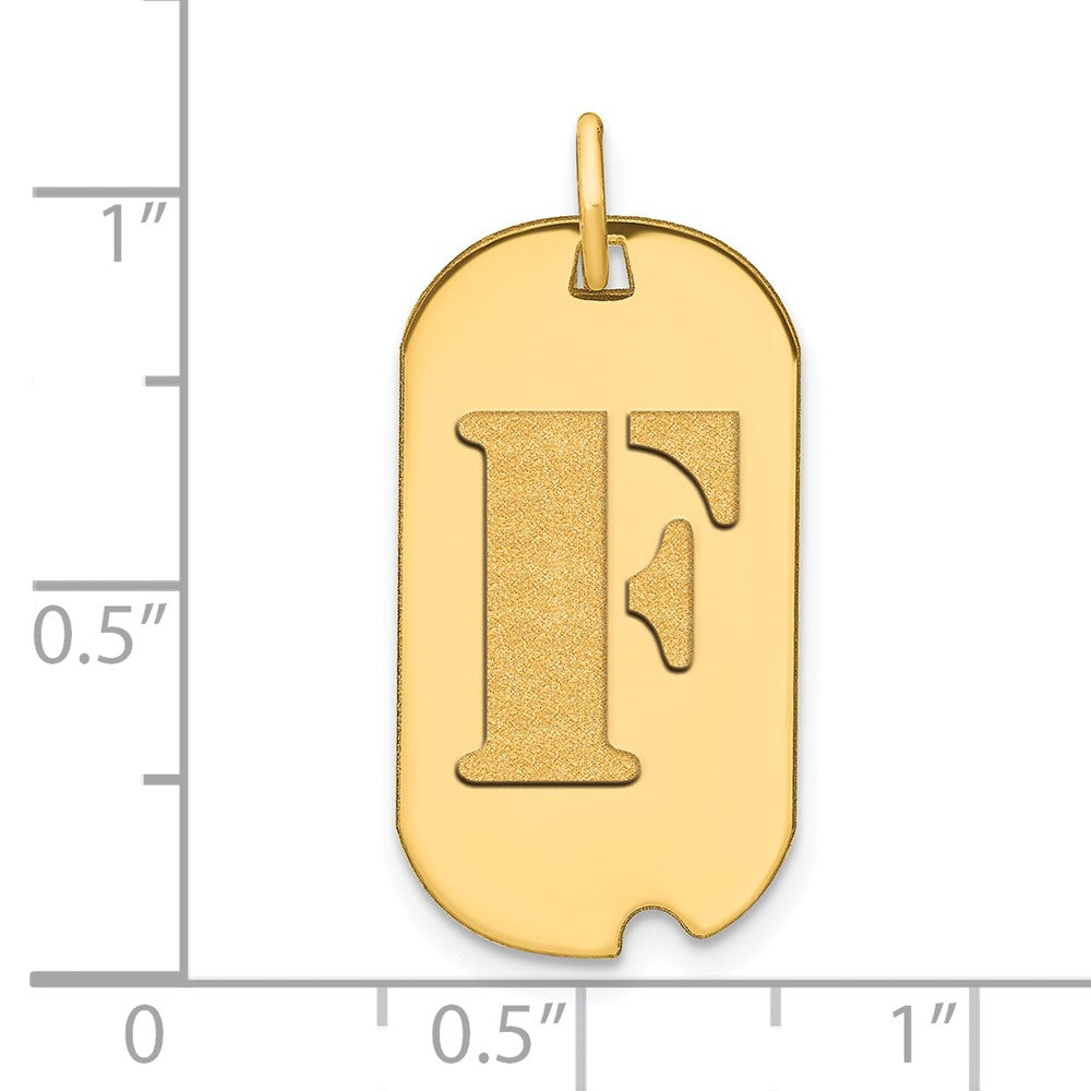14K Gelbgold polierter Dog-Tag-Anhänger mit Initiale „F“