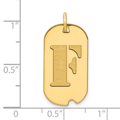 14K Gelbgold polierter Dog-Tag-Anhänger mit Initiale „F“